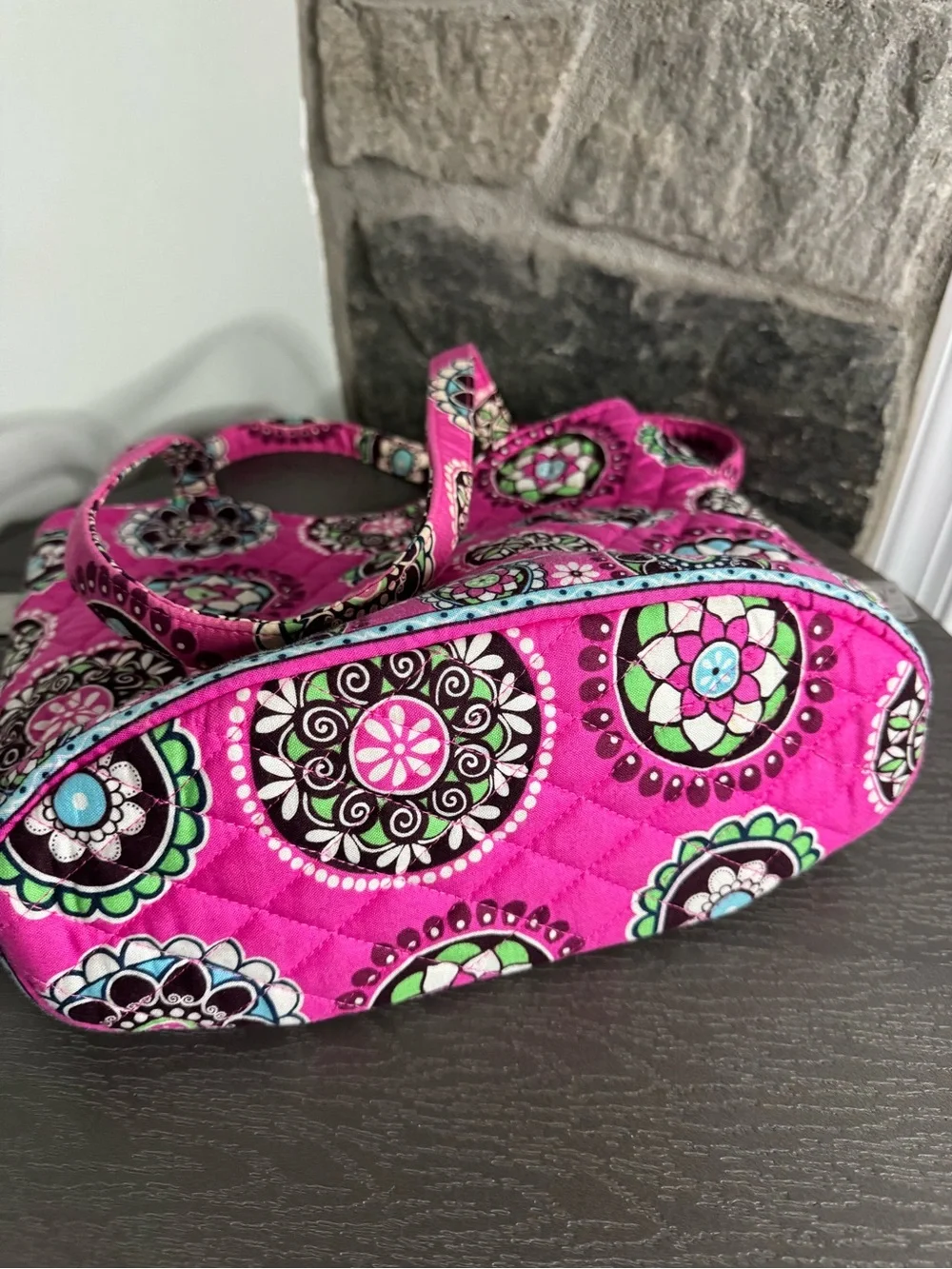 Vera Bradley Hot Pink Quilted Tote with Multicolor Medallions